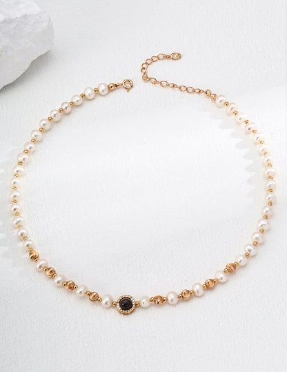 Silver Natural Pearl - Tiger's - eye - stone - Zircon Necklace: A Gorgeous Combination of Unique Materials