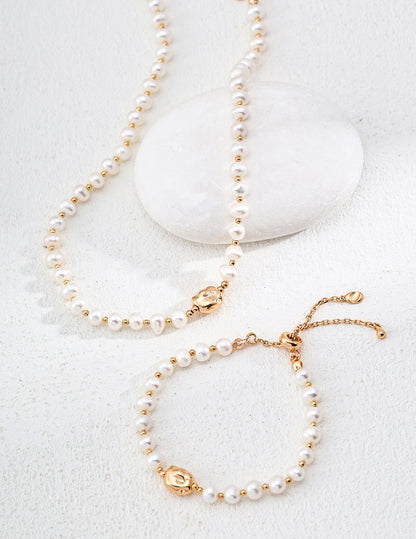 Elegant Natural Pearl Necklace and Bracelet Set | 925 Sterling Silver