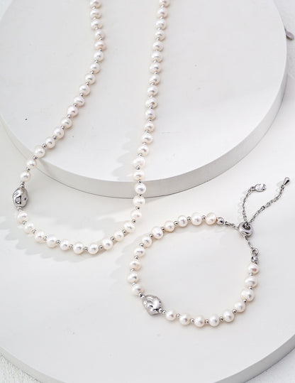 Elegant Natural Pearl Necklace and Bracelet Set | 925 Sterling Silver