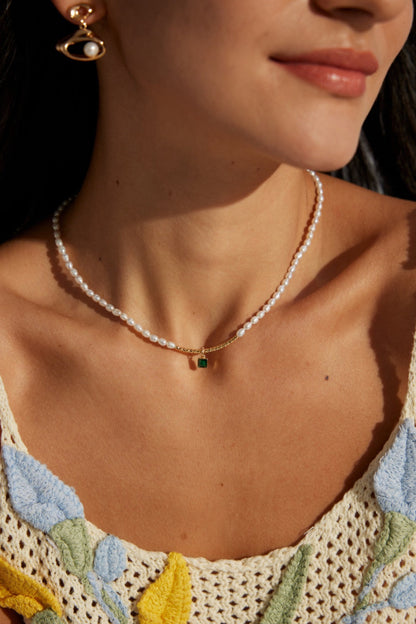 Sparkling Duo | Sterling Silver Zircon Pearl Necklace & Bracelet Set