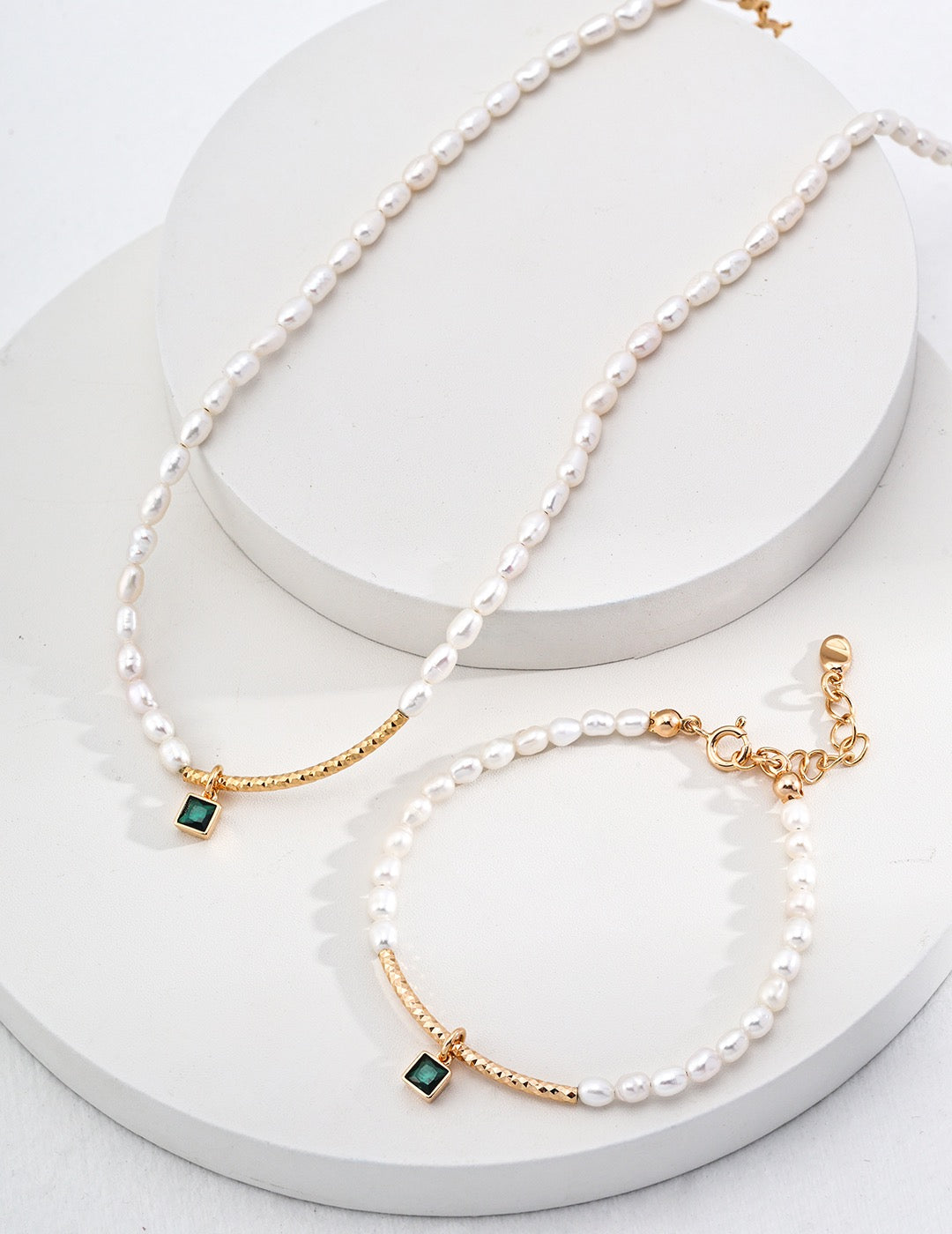 Sparkling Duo | Sterling Silver Zircon Pearl Necklace & Bracelet Set